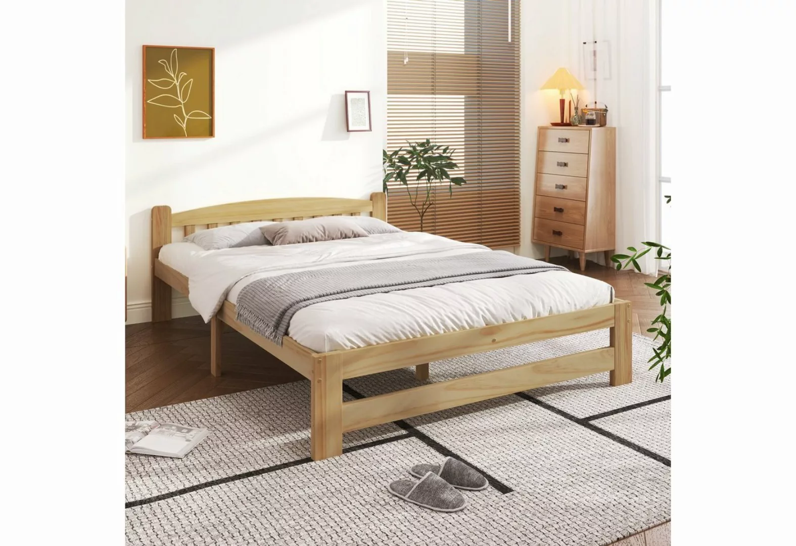 Sweiko Massivholzbett, Futonbett mit Kopfteil und Lattenrost, 140*200cm günstig online kaufen