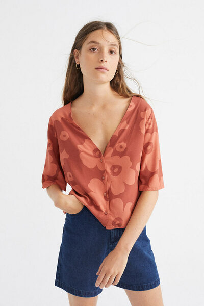 Bluse Aus Ecovero Viskose - Big Flowers Teja Libelula Blouse - Rot günstig online kaufen