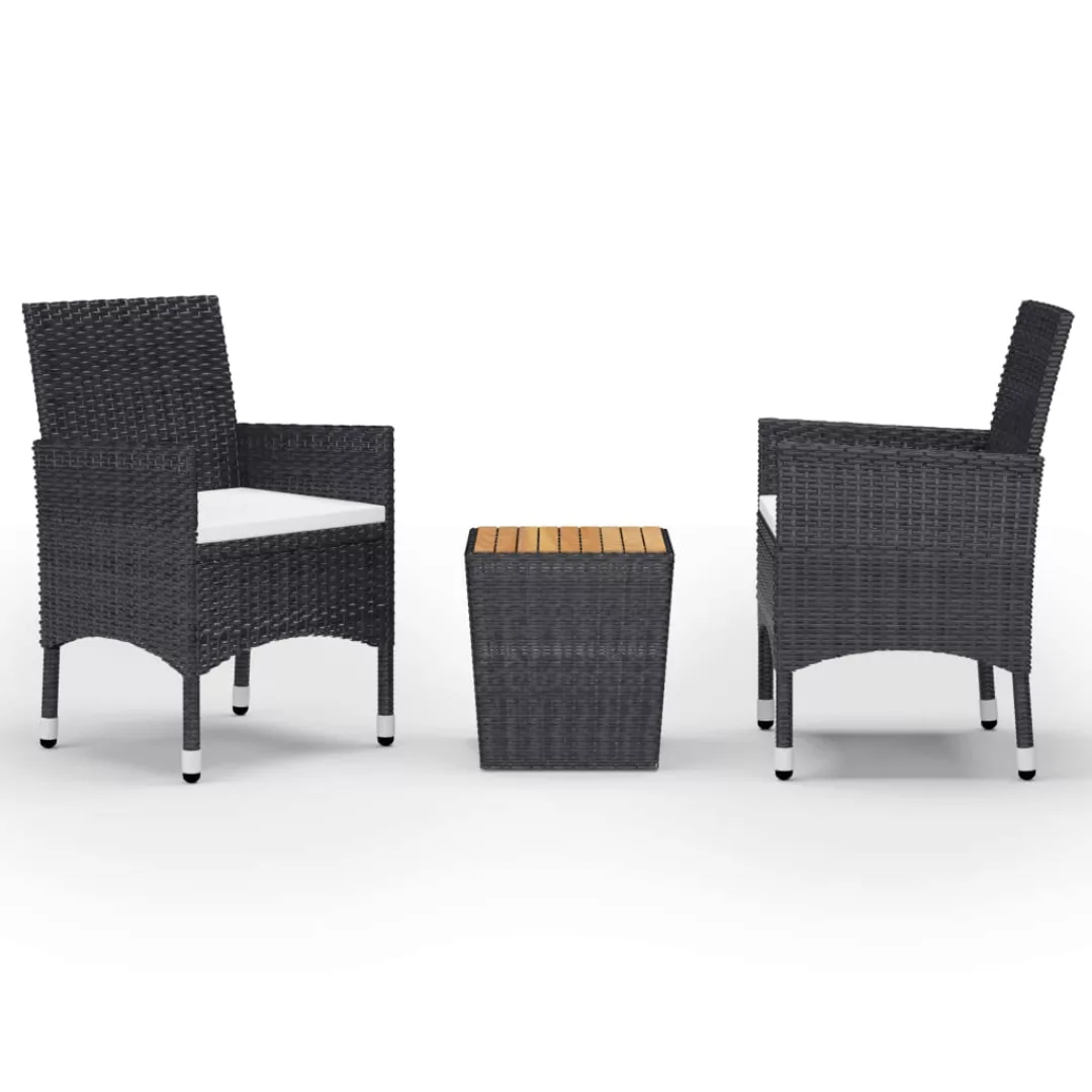 3-tlg. Bistro-set Poly Rattan Und Akazienholz Schwarz günstig online kaufen