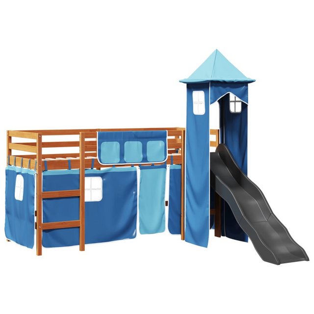 vidaXL Bett Kinderhochbett mit Turm Blau 80x200 cm Massivholz Kiefer günstig online kaufen