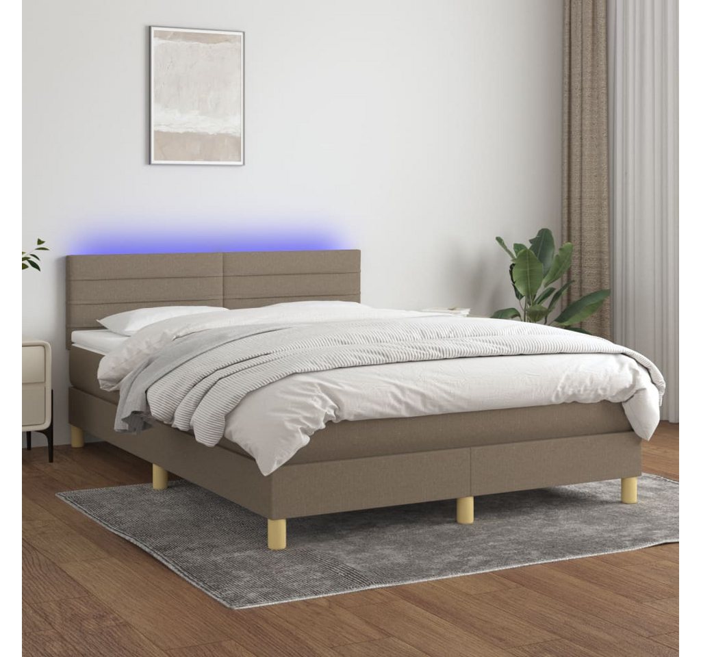 vidaXL Boxspringbett Boxspringbett mit Matratze LED Taupe 140x200 cm Stoff günstig online kaufen