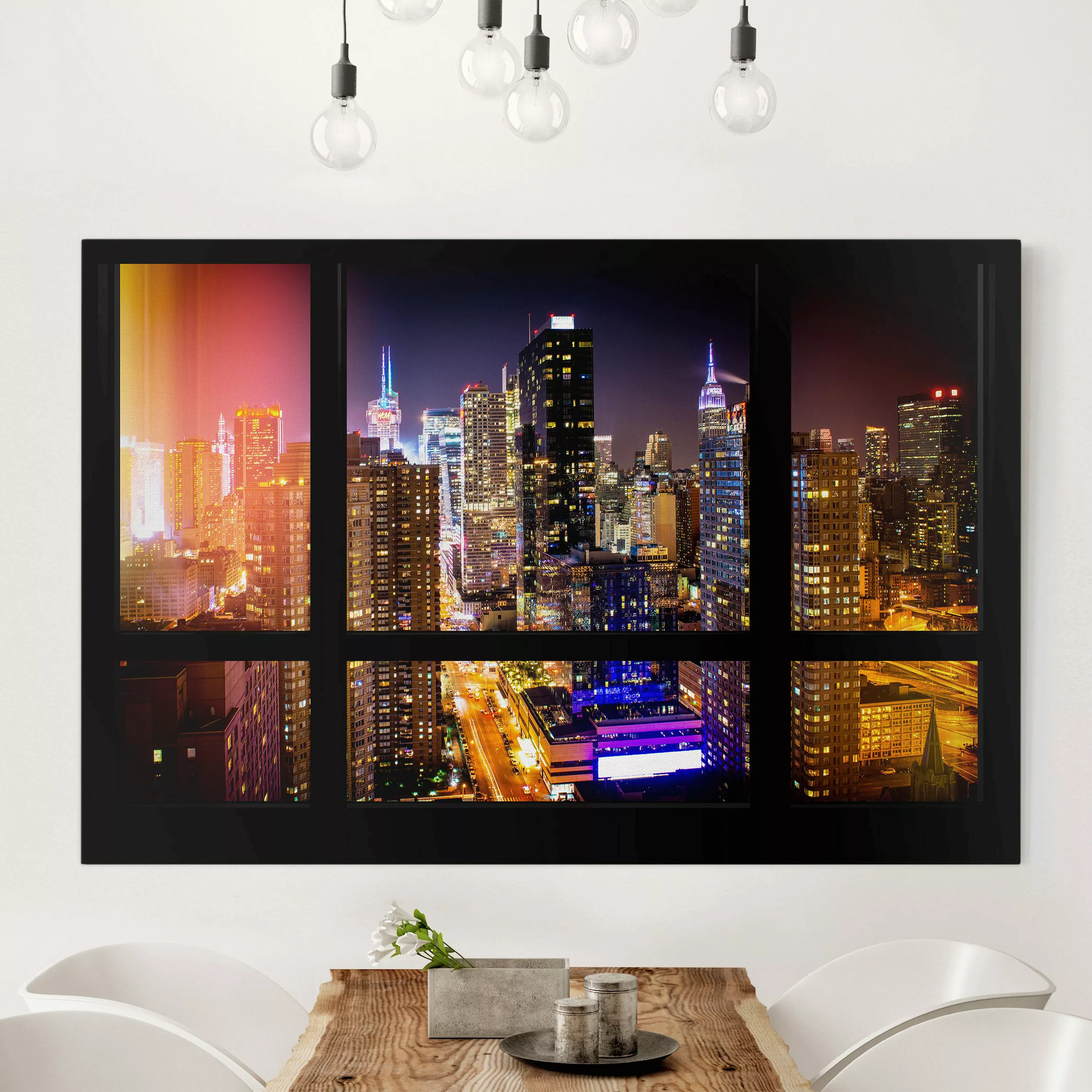 Leinwandbild New York - Querformat Fensterblick Manhattan bei Nacht günstig online kaufen