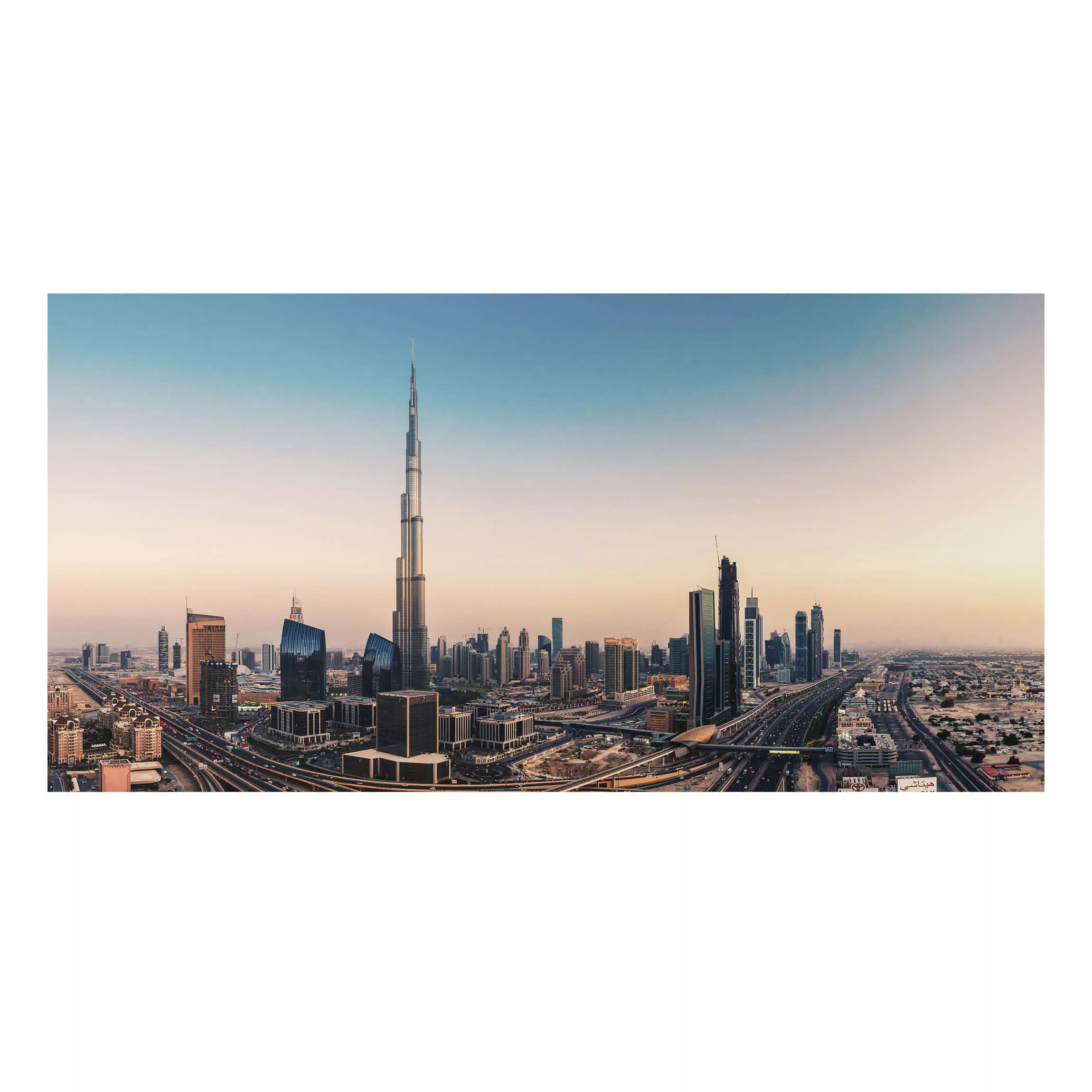 Alu-Dibond Bild Architekur & Skyline - Querformat Abendstimmung in Dubai günstig online kaufen