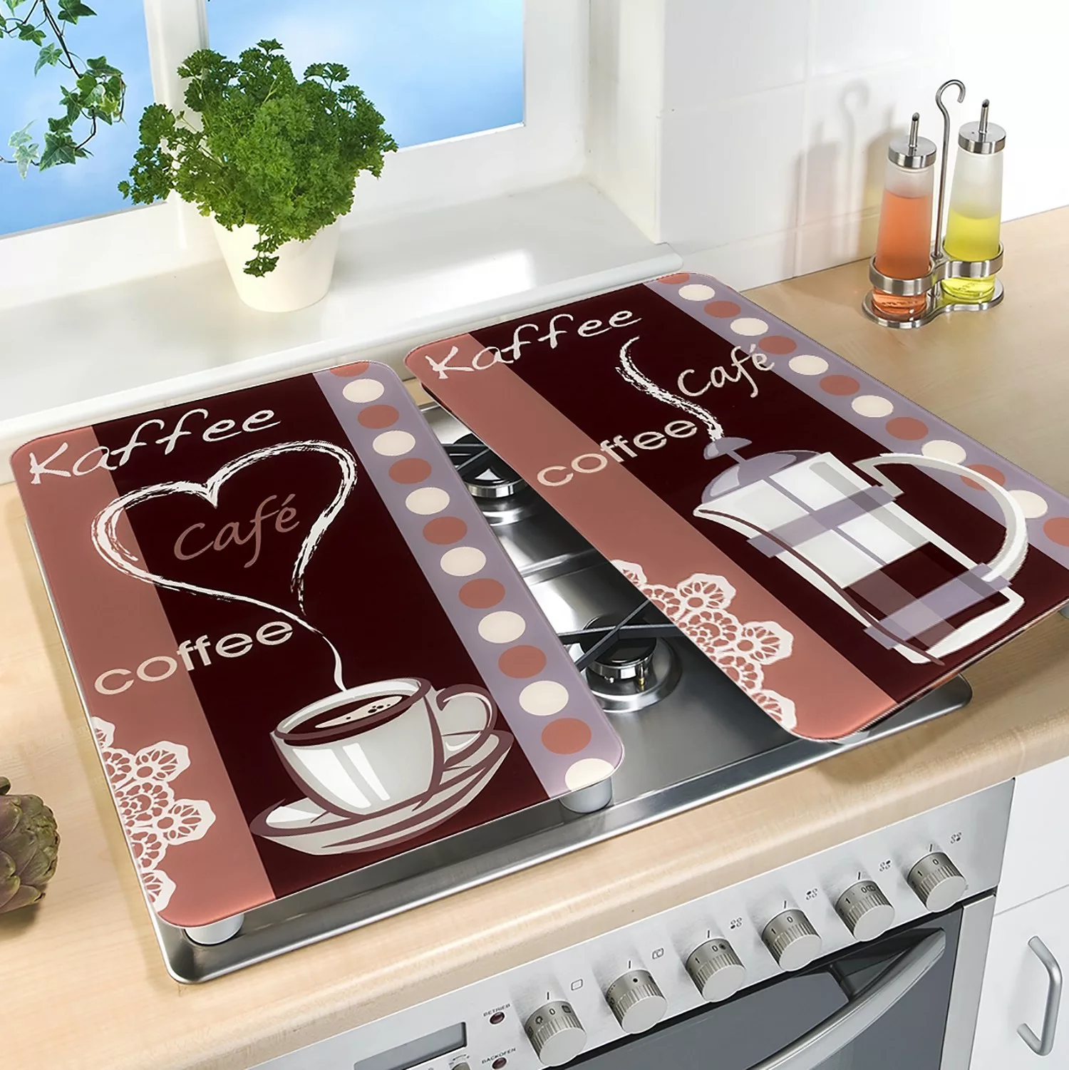 WENKO Herd-Abdeckplatte »Kaffeeduft«, (Set, 2 tlg.), Spezialfüße günstig online kaufen
