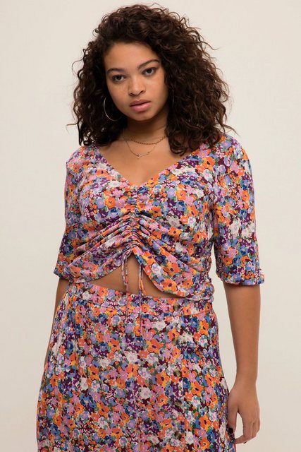 Studio Untold Druckbluse Bluse V-Ausschnitt Flower Print 3/4-Arm Raffung günstig online kaufen