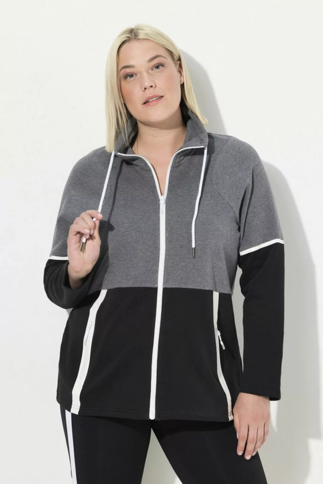 Ulla Popken Sweatjacke Sweatjacke Colorblocking Stehkragen Zipptaschen günstig online kaufen