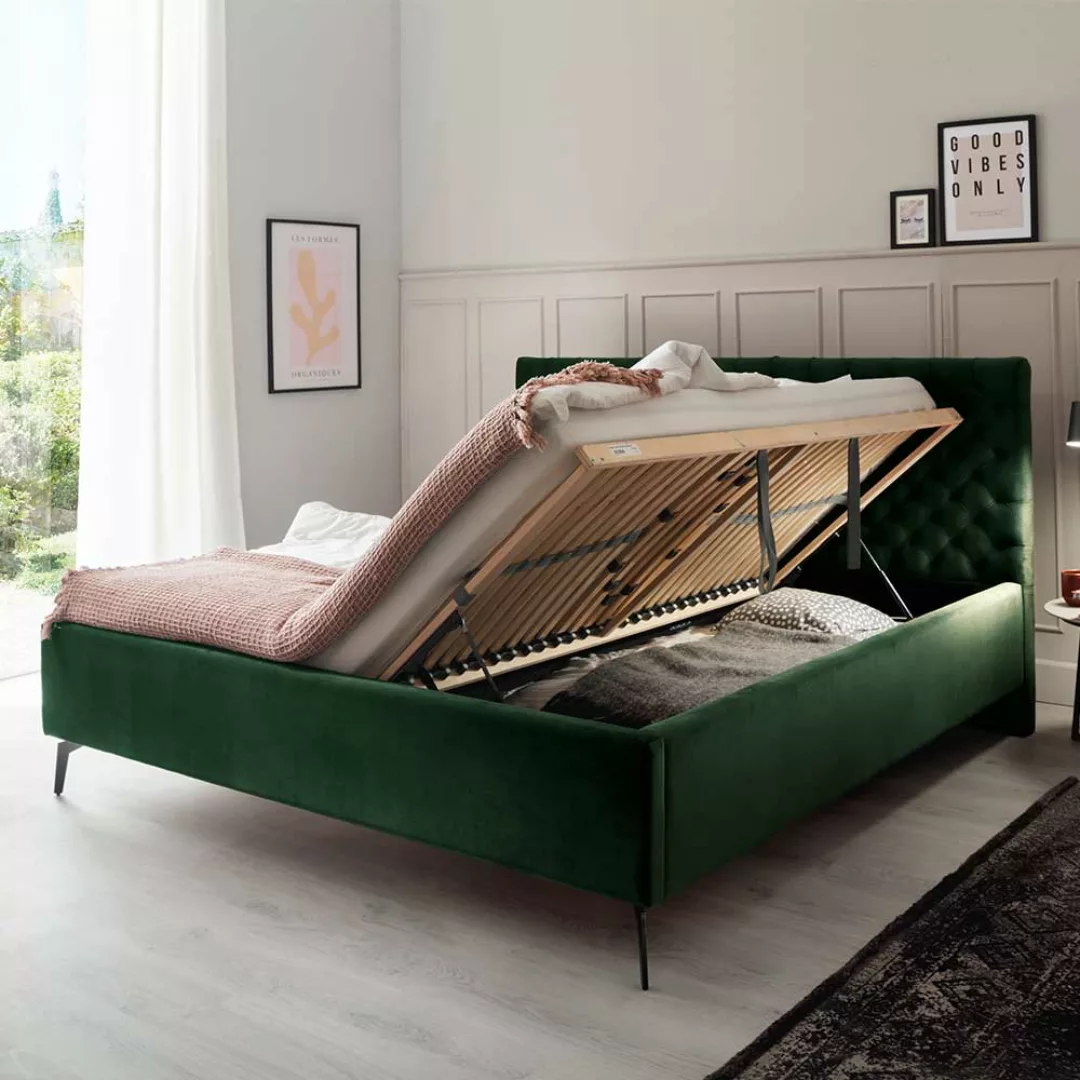 Polsterbett Dunkelgrün Samt mit Bettkasten 50 cm Einstiegshöhe günstig online kaufen