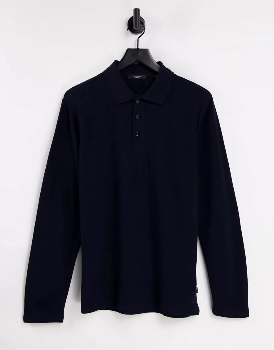 Jack & Jones Premium – Langärmliges, strukturiertes Polohemd in Marineblau günstig online kaufen