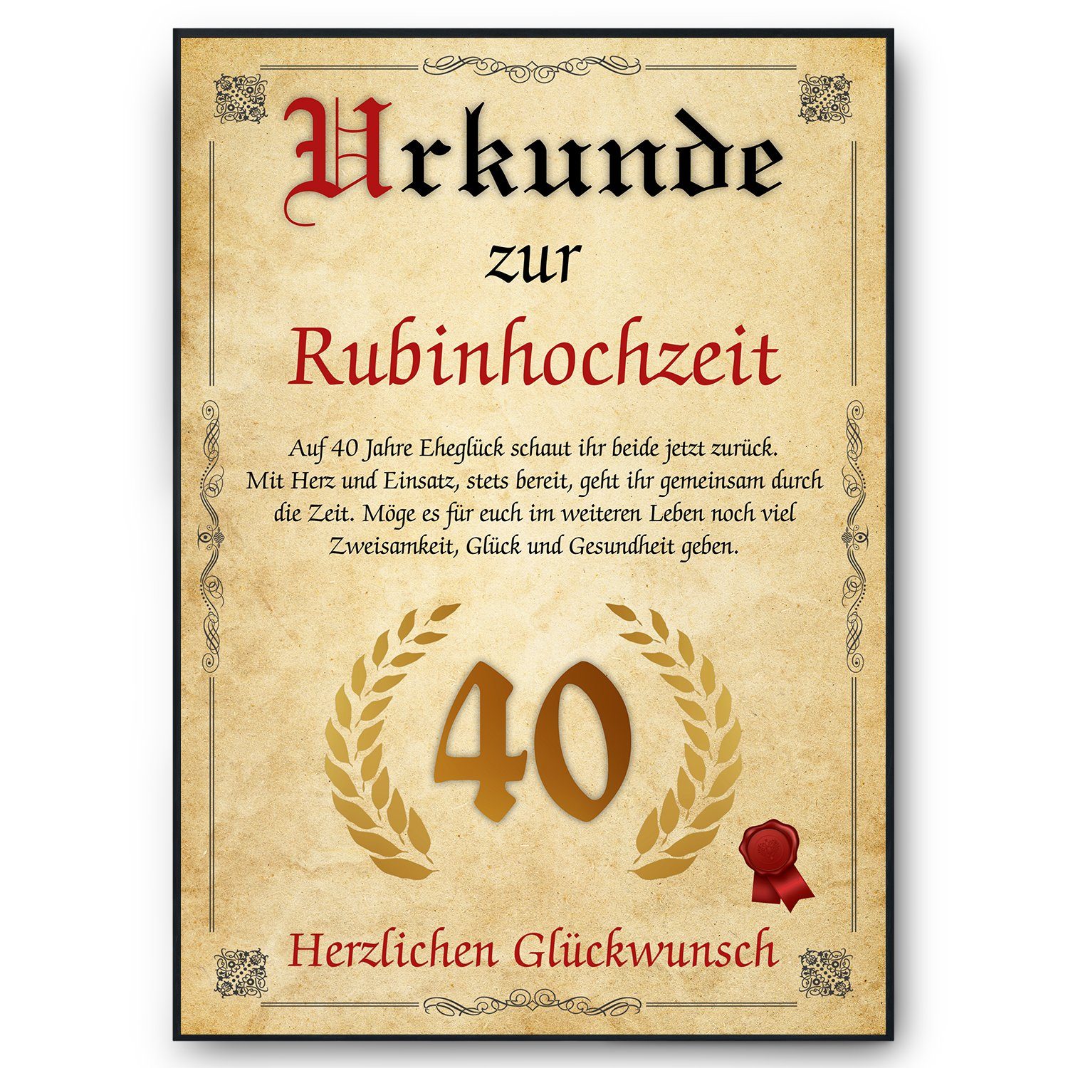 Tigerlino Poster Urkunde zum 40. Hochzeitstag günstig online kaufen