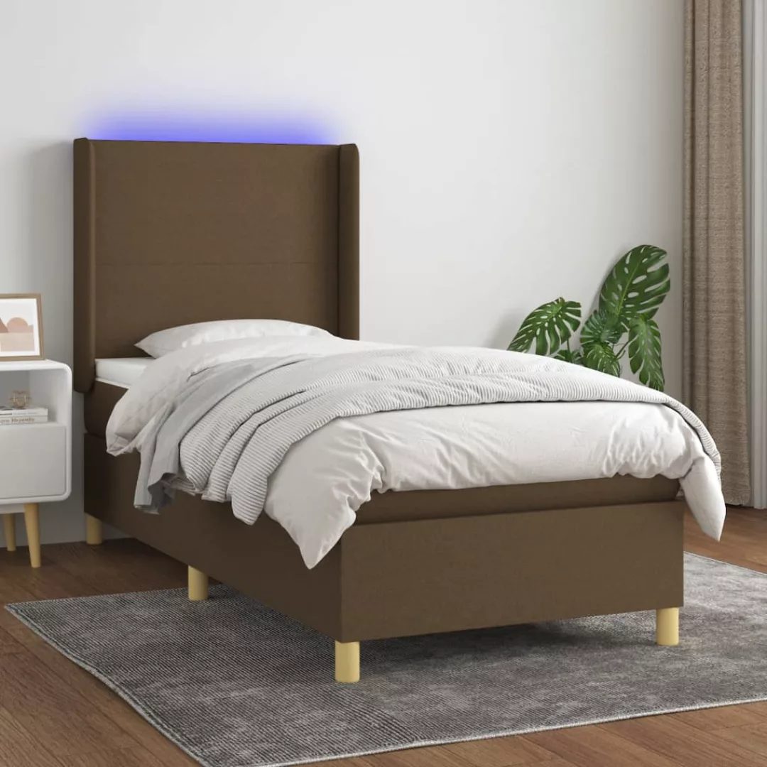 Vidaxl Boxspringbett Mit Matratze & Led Dunkelbraun 100x200 Cm Stoff günstig online kaufen