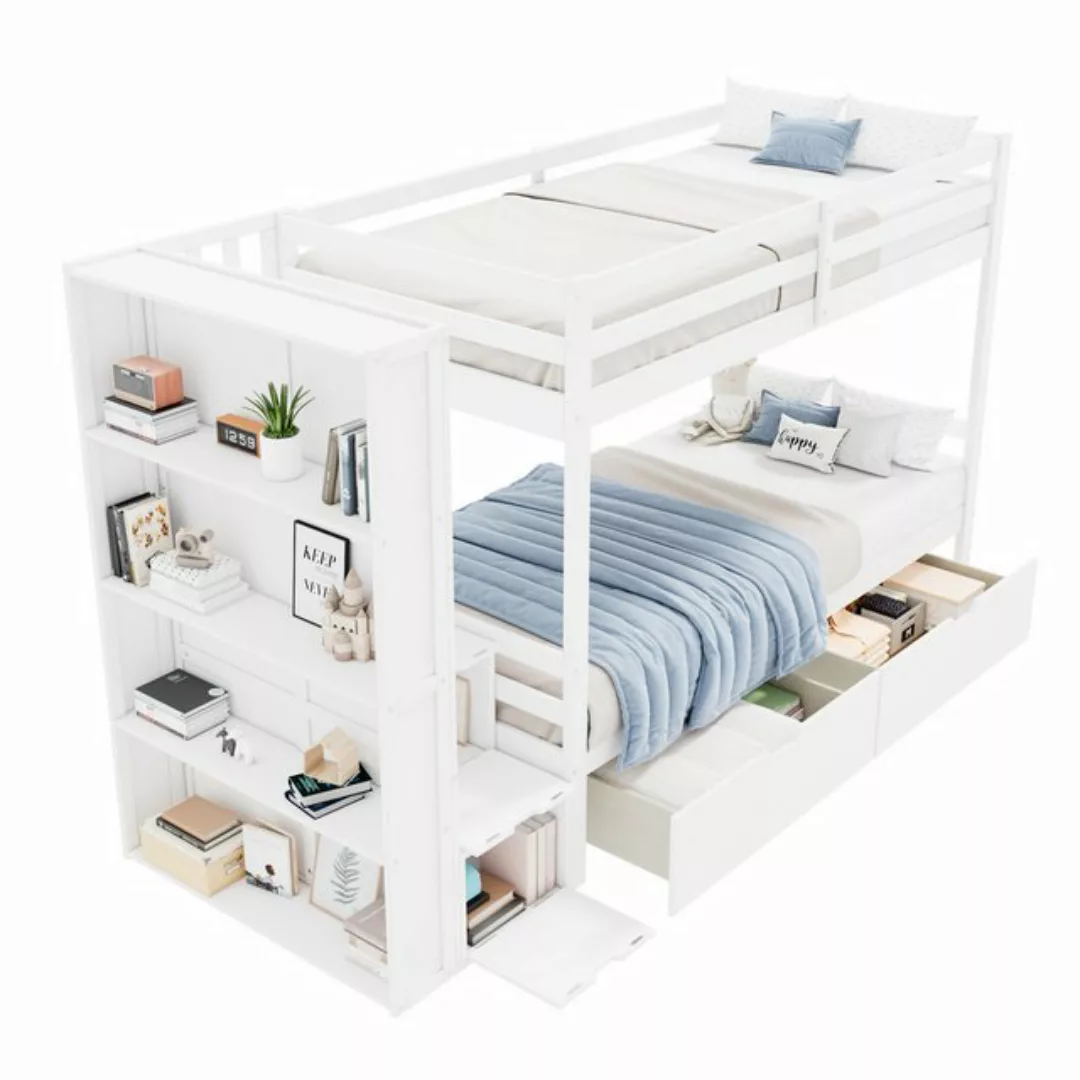 Merax Etagenbett 90x200cm mit Stauraumtreppe, Kinderbett mit Lagerregal, St günstig online kaufen