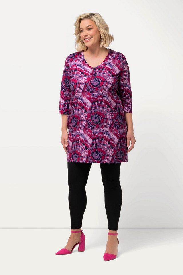 Ulla Popken Longshirt Longshirt Batikmuster Zipper V-Ausschnitt 3/4-Arm günstig online kaufen