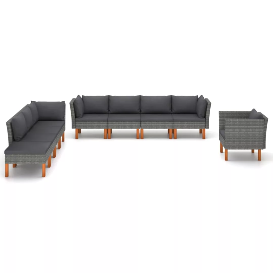 9-tlg. Garten-lounge-set Poly Rattan Und Eukalyptusholz Grau günstig online kaufen