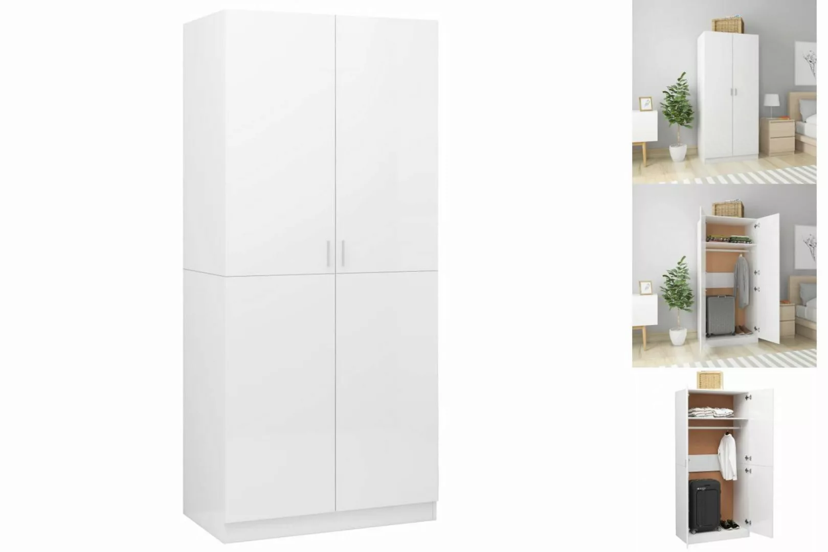 vidaXL Kleiderschrank Kleiderschrank Hochglanz-Weiß 8052180 cm Spanplatte günstig online kaufen