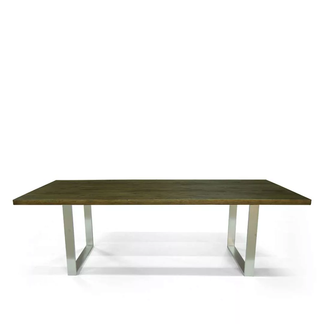 Esszimmer Tisch aus Eiche Massivholz und Edelstahl 75 cm hoch günstig online kaufen