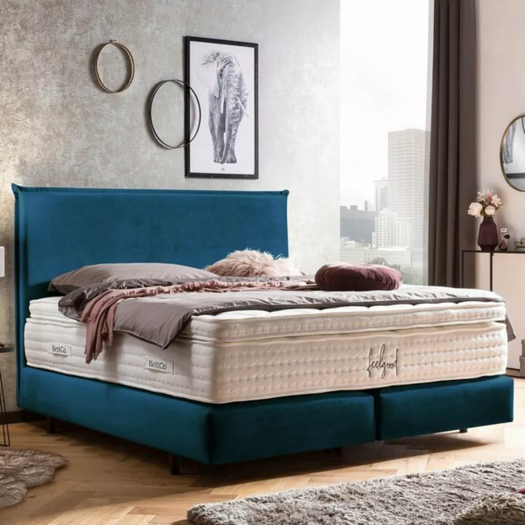 BettCo Boxspringbett London (160 x 200 cm, in Petrol Samt), Kopfteil mit Bi günstig online kaufen