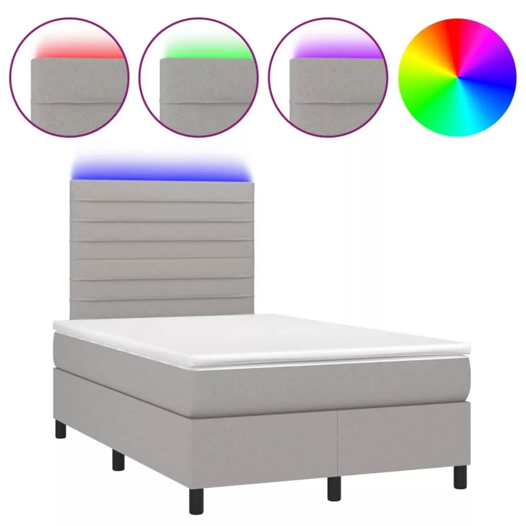 Vidaxl Boxspringbett Mit Matratze & Led Hellgrau 120x200 Cm Stoff günstig online kaufen