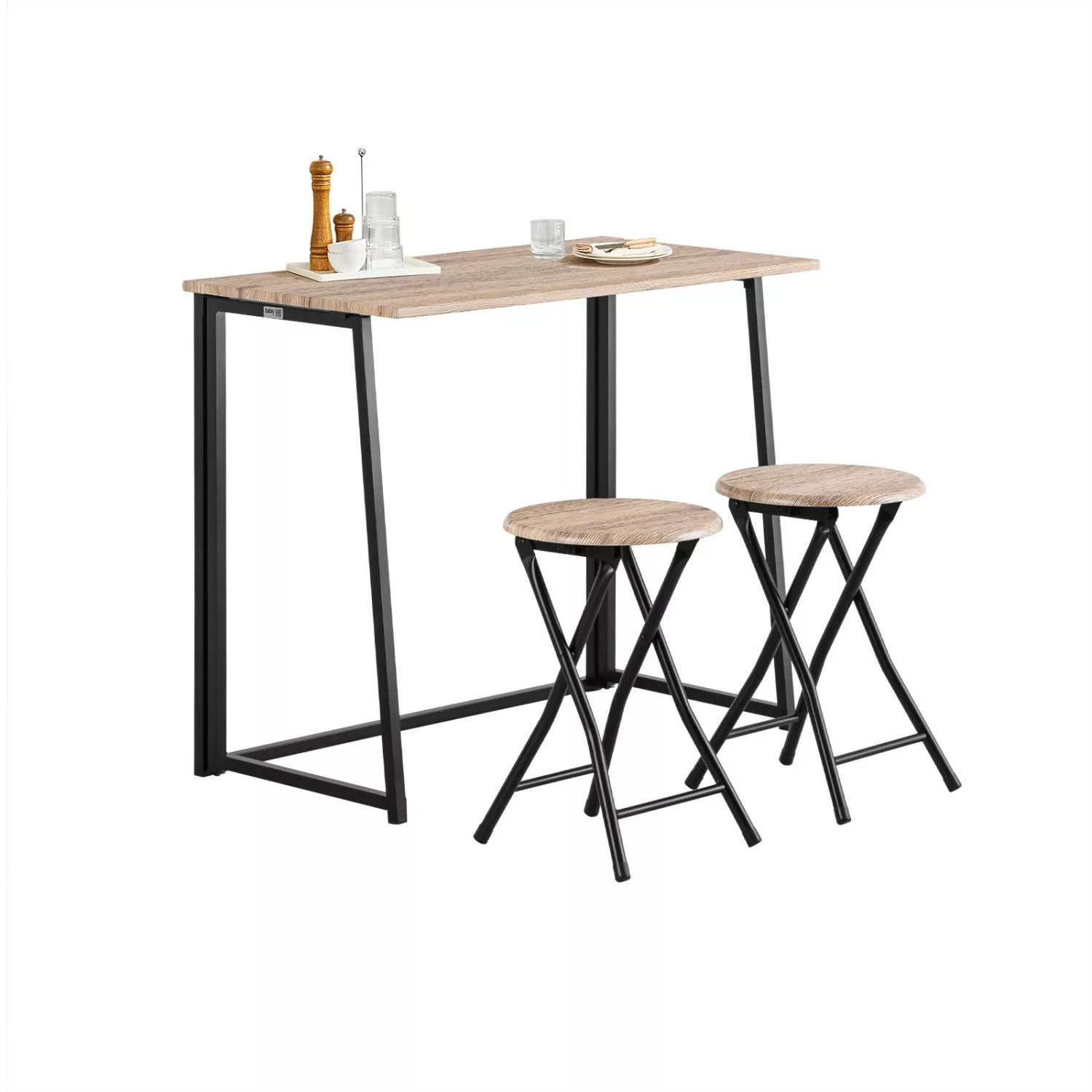 SoBuy Klapptisch mit 2 Hockern Holz Metall Natur Schwarz OGT18-N günstig online kaufen