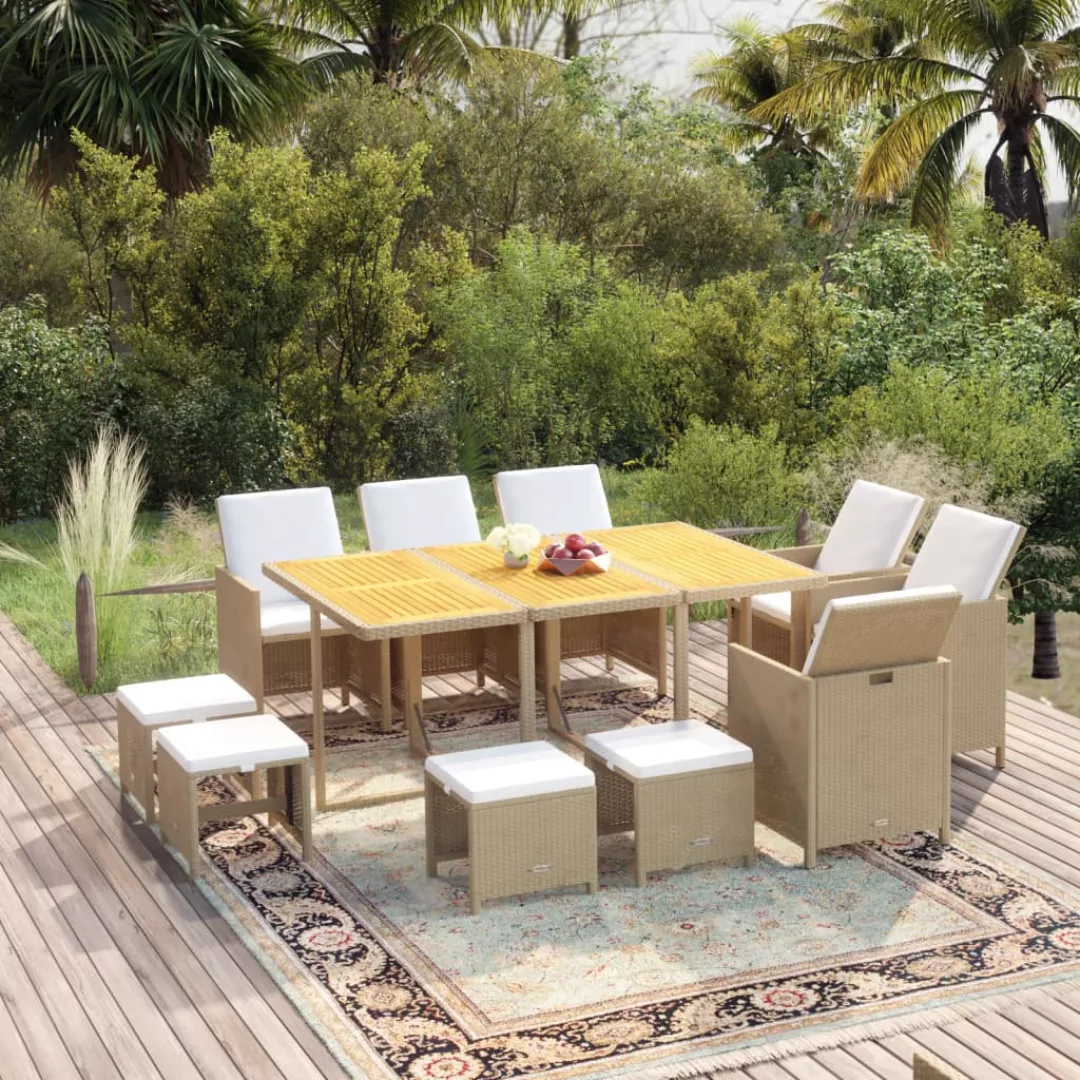 Vidaxl 11-tlg. Garten-essgruppe Mit Kissen Poly Rattan Beige günstig online kaufen