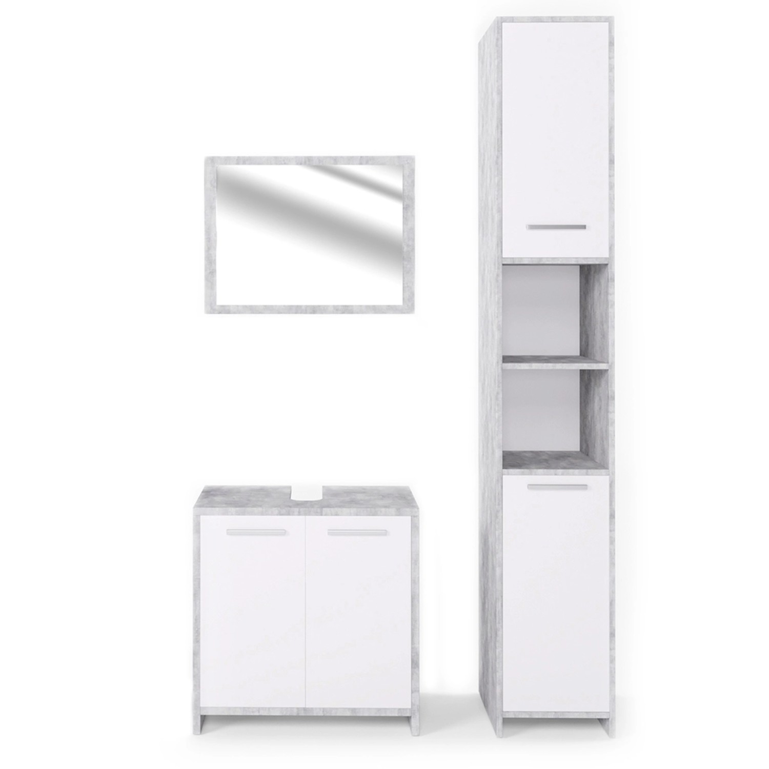 Vicco Badmöbel-Set Kiko, Beton/Weiß, 3 Teile, günstig online kaufen