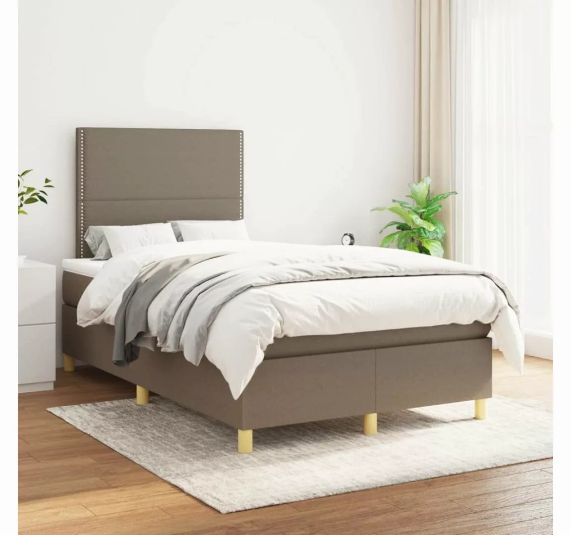 vidaXL Boxspringbett Boxspringbett mit Matratze Taupe 120x200 cm Stoff Bett günstig online kaufen