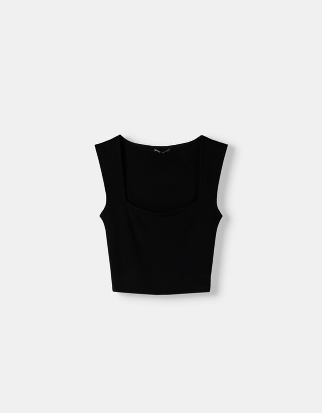 Bershka Ärmelloses T-Shirt Mit Kastenförmigem Ausschnitt Bskteen L Schwarz günstig online kaufen