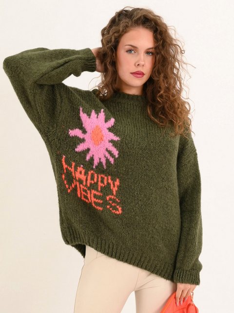 MODAFEIN Strickpullover Happy Vibes Grün günstig online kaufen