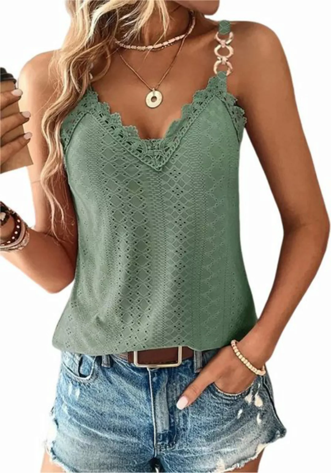 Mayou Tanktop Damen Trägershirt Ärmellose Sommer V-Ausschnitt Shirts mit Cu günstig online kaufen