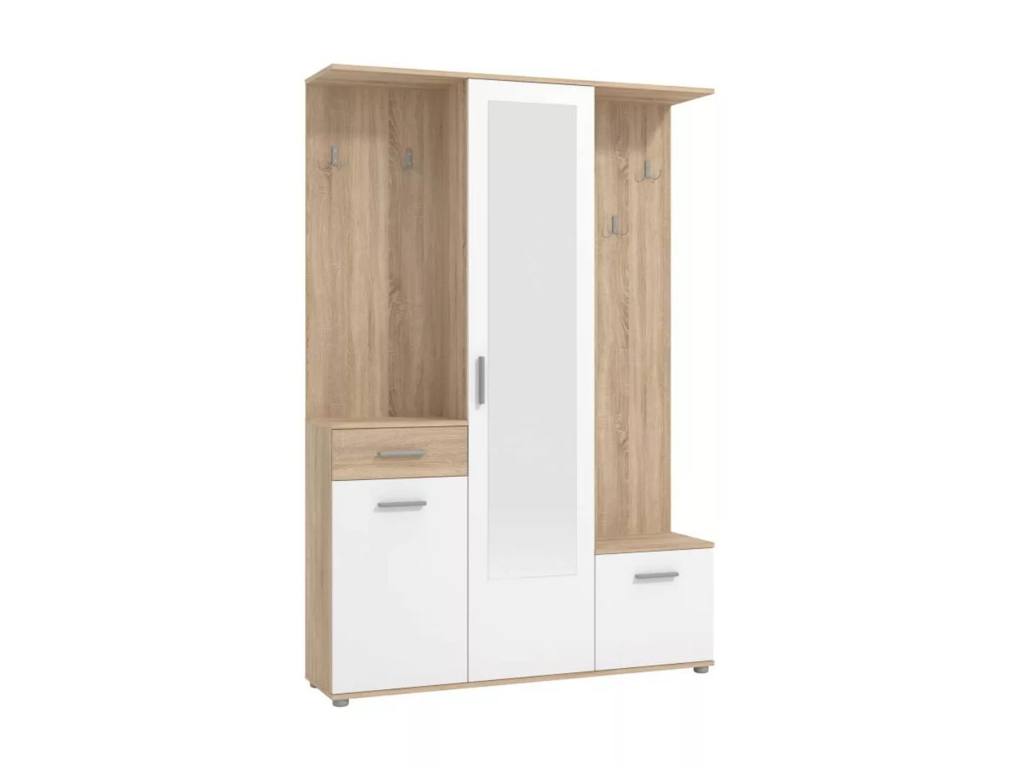 Garderobe mit 3 Türen, 1 Schublade & 1 Spiegel - Holzfarben & Weiß - CAMOLA günstig online kaufen