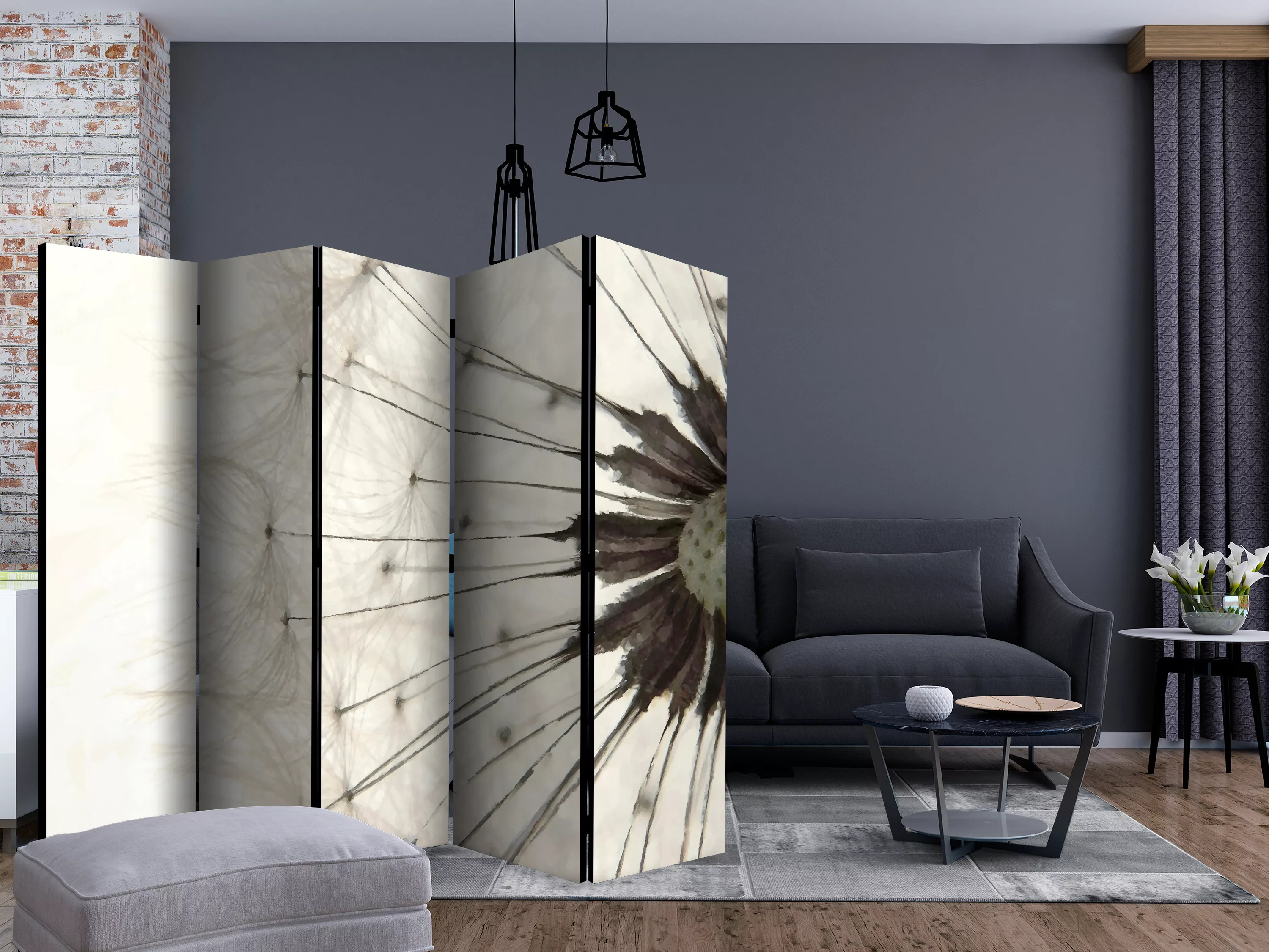 5-teiliges Paravent - White Dandelion Ii [room Dividers] günstig online kaufen