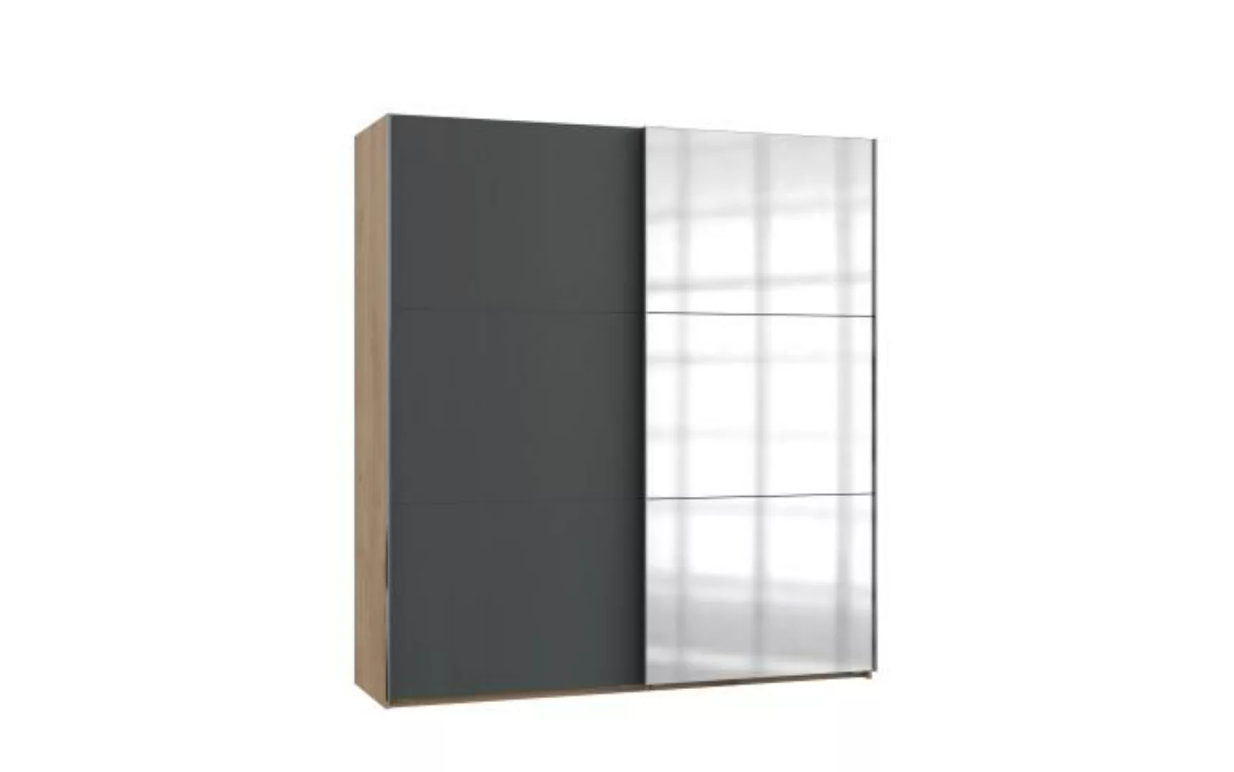 Kleiderschrank mit Schiebetüren und Spiegel 200 cm breit Grau LEVEL36 A günstig online kaufen