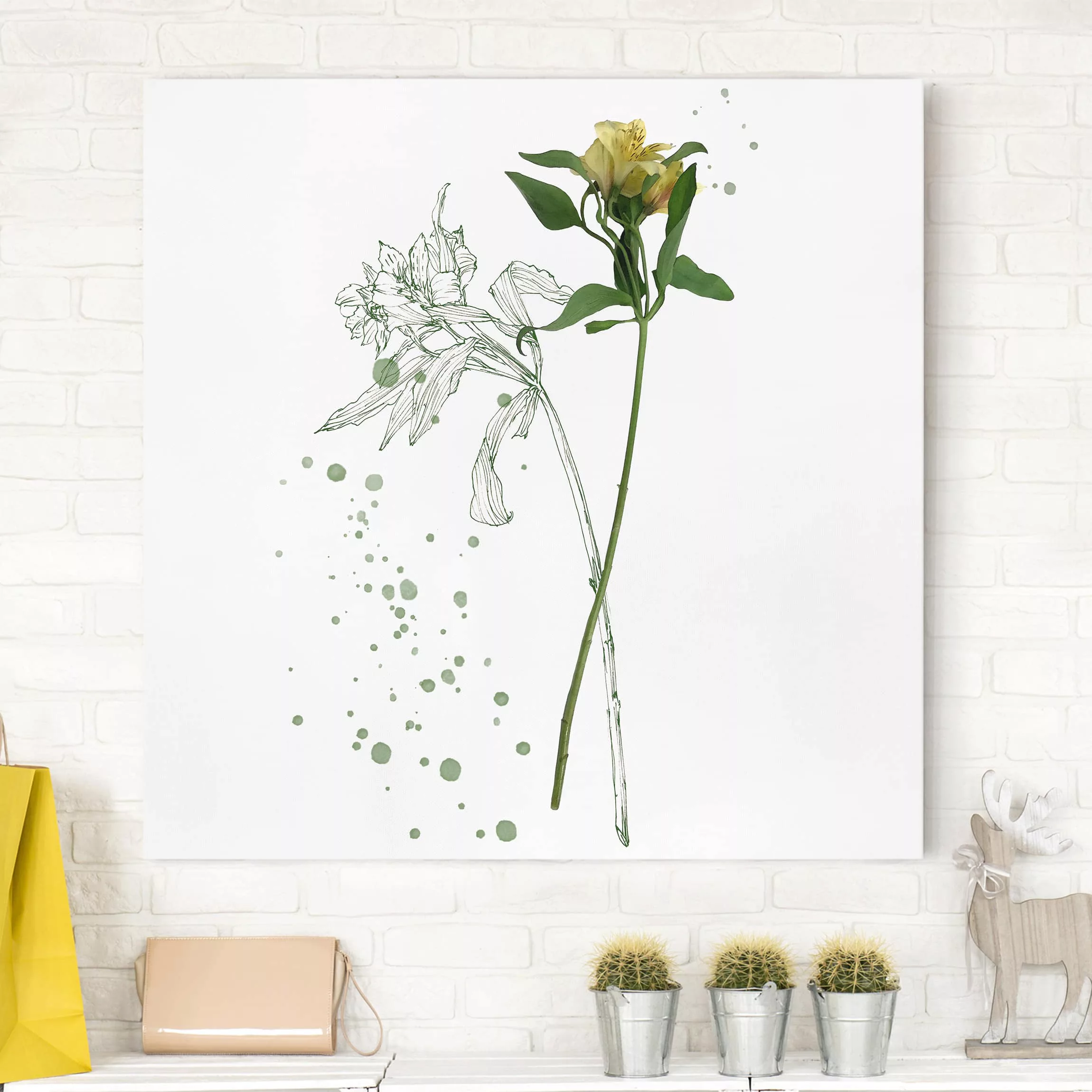 Leinwandbild Botanik - Quadrat Botanisches Aquarell - Lilie günstig online kaufen