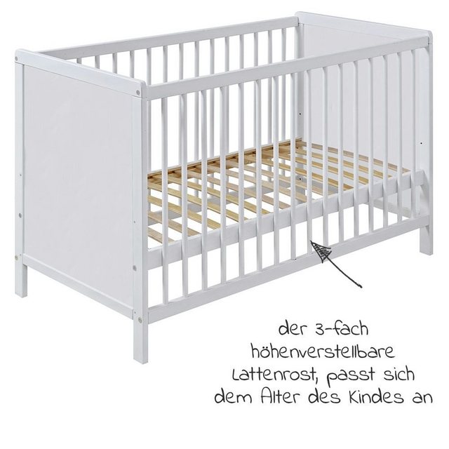 jonka Babybett Sina Kiefer - Weiß, Kinderbett 60 x 120 cm mit Schlupfspross günstig online kaufen