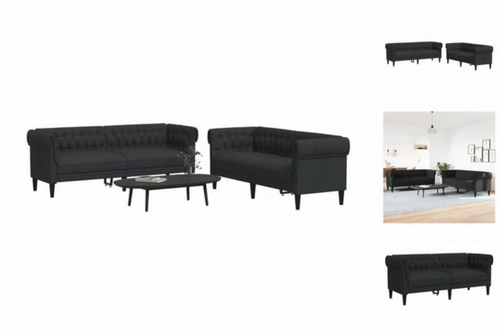 vidaXL Sofa 2-tlg Sofagarnitur Schwarz Stoff günstig online kaufen