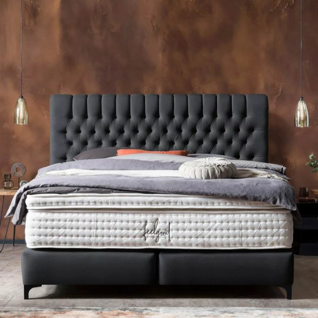 BettCo Boxspringbett Chester (in Schwarz Velours, 180 x 200 cm), Topper opt günstig online kaufen