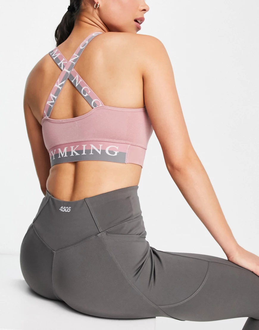 Gym King – Nahtloser Sport-BH in meliertem Rosé mit überkreuzter Rückenpart günstig online kaufen