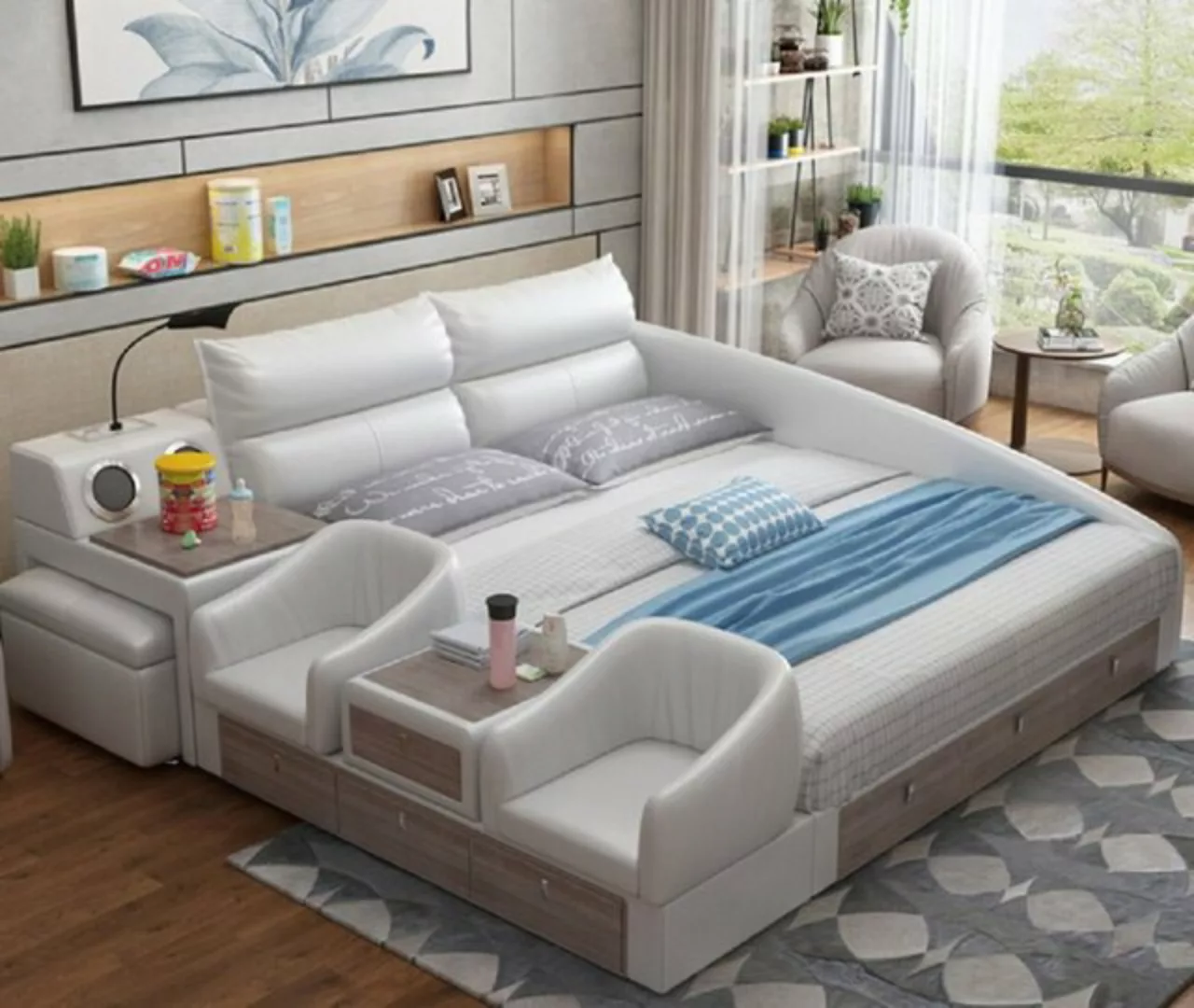 JVmoebel Bett Multifunktion Bett Weiß Doppel Betten Design 180x200 (1-tlg., günstig online kaufen