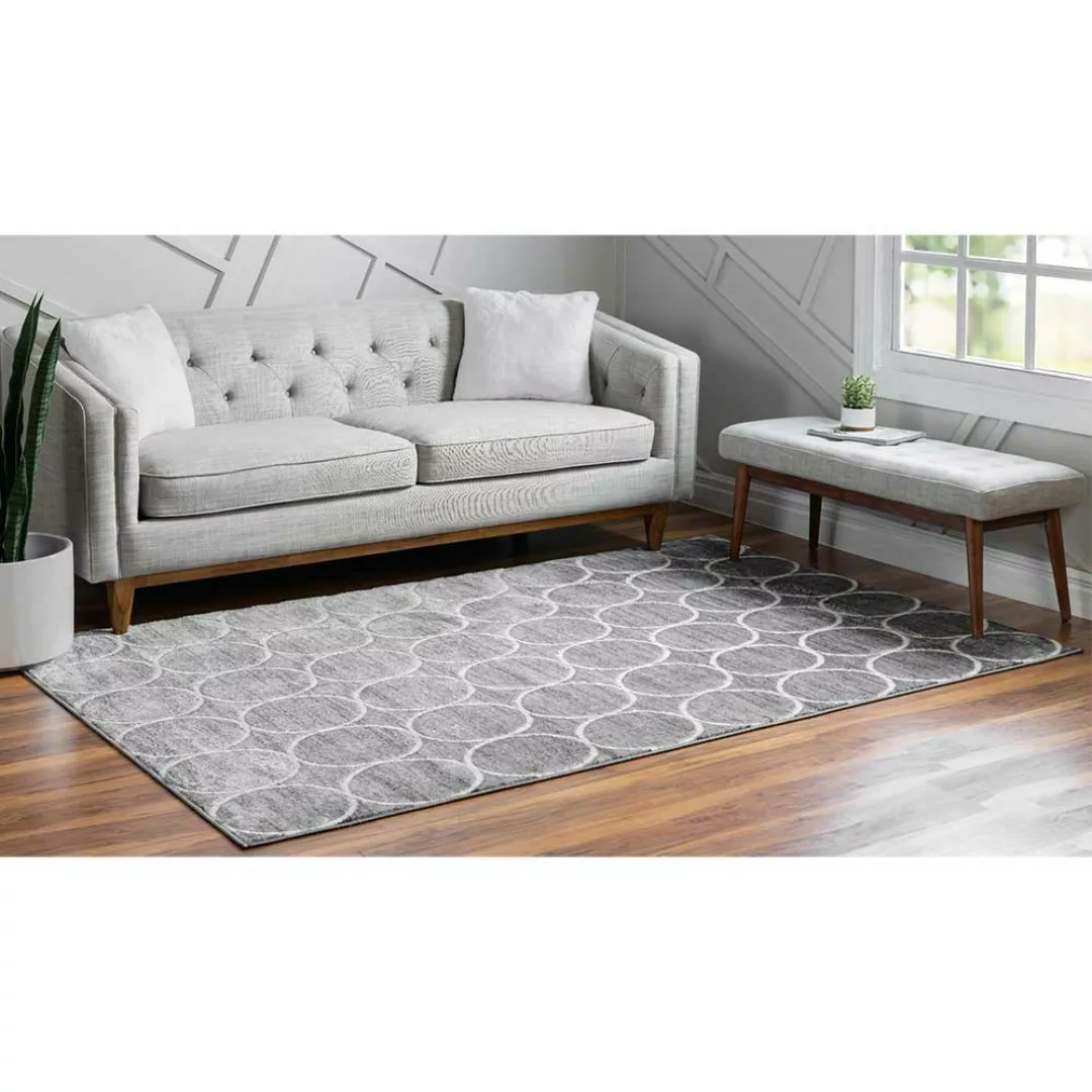 Moderner Teppich mit Muster in Grau und Cremefarben Kurzflor günstig online kaufen