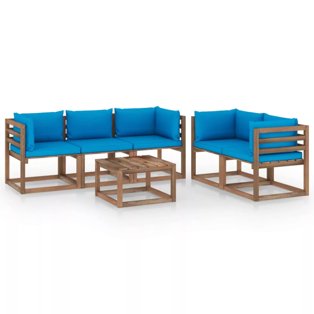 6-tlg. Garten-lounge-set Mit Hellblauen Kissen günstig online kaufen