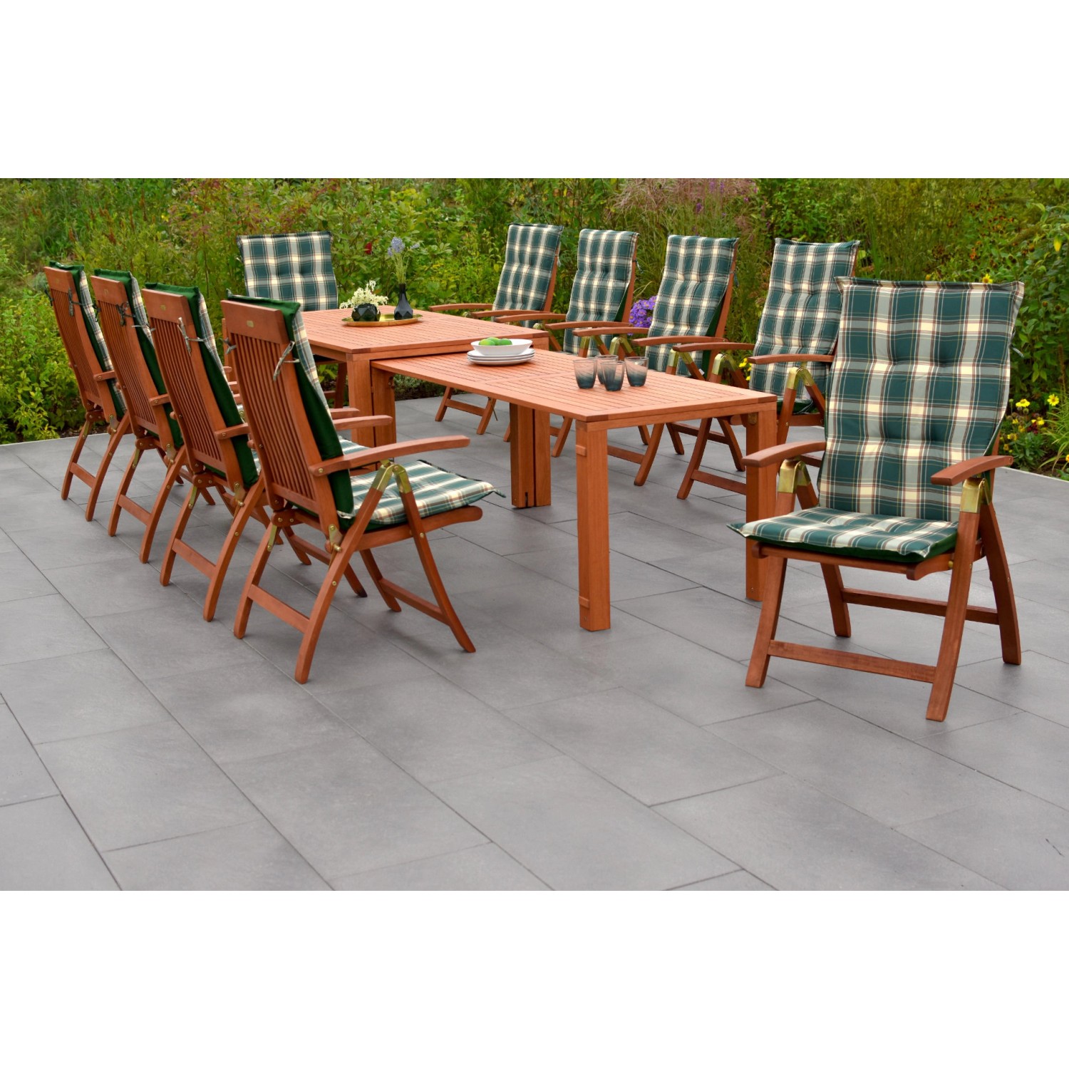 Merxx Comodoro Set 21-tlg 10 Klappsessel 10 Auflagen Flex-Gartentisch Auszi günstig online kaufen