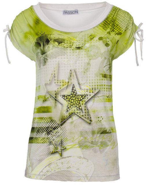 Passioni T-Shirt in Grün, mit Sterne Print und Glitzersteinen geschmückt günstig online kaufen