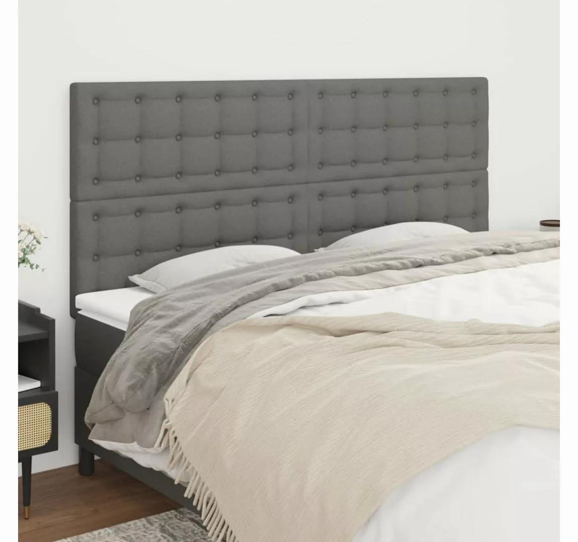 vidaXL Bett, Kopfteile 4 Stk. Dunkelgrau 80x5x78/88 cm Stoff günstig online kaufen