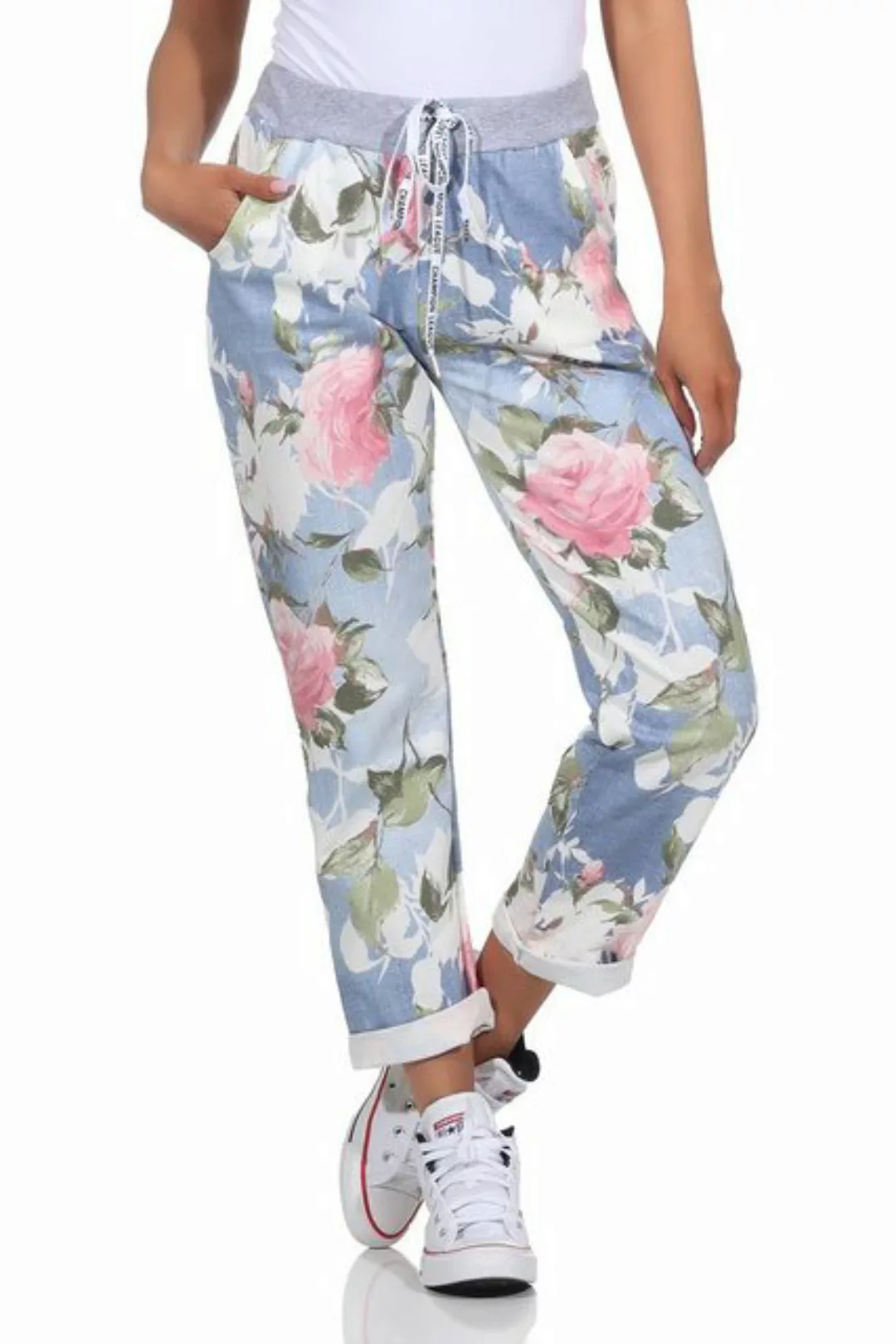 Mississhop Chinohose Damen Hose Blumen Jogginghose Baumwolle gemustert M. 2 günstig online kaufen