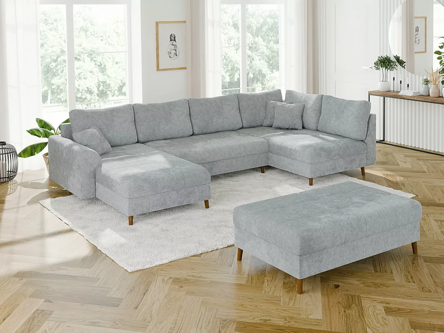 S-Style Möbel Wohnlandschaft Kristian mit Schlaffunktion, Hocker und Holzfü günstig online kaufen