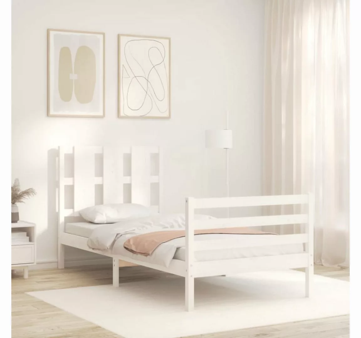 vidaXL Bett Massivholzbett mit Kopfteil Weiß 90x200 cm günstig online kaufen