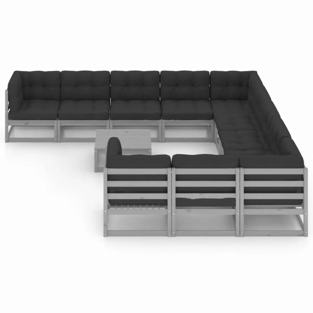 12-tlg. Garten-lounge-set Mit Kissen Grau Kiefer Massivholz günstig online kaufen