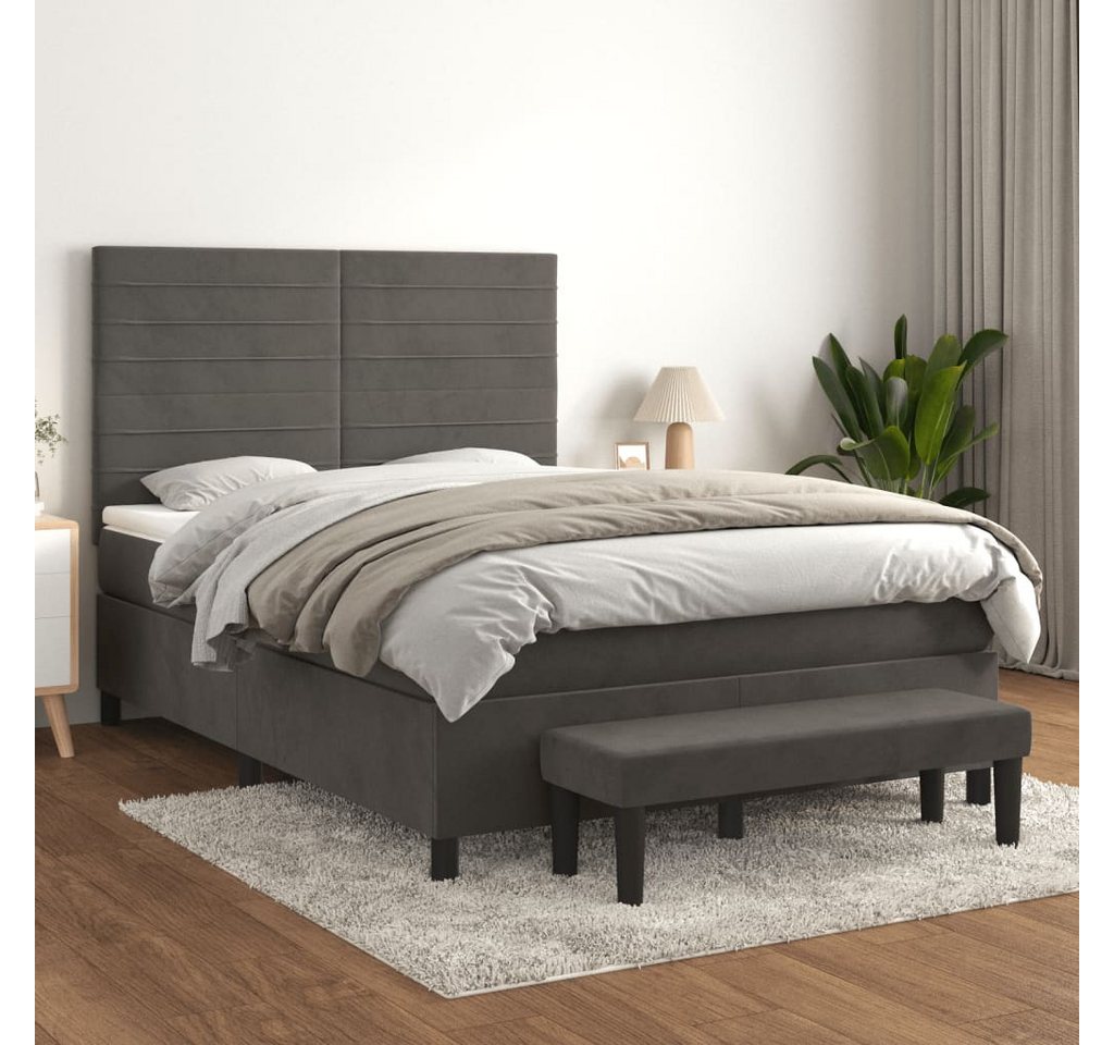 vidaXL Boxspringbett Boxspringbett mit Matratze Dunkelgrau 140x190 cm Samt günstig online kaufen