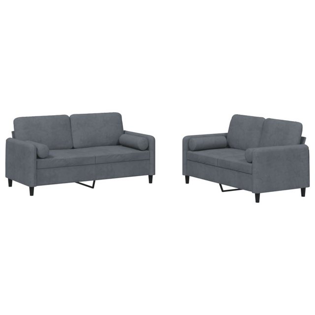 vidaXL Sofa Sofagarnitur Set mit Kissen Samt, 2-tlg., Dunkelgrau günstig online kaufen