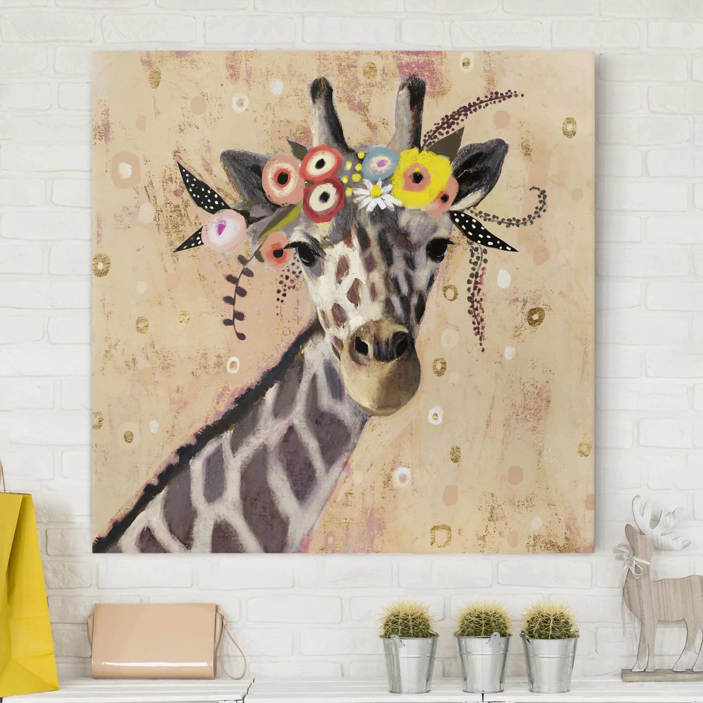 Leinwandbild Tiere - Quadrat Klimt Giraffe günstig online kaufen