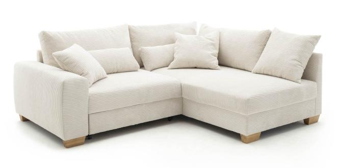 kleine Eckcouch mit Schlaffunktion Cord Beige 230 x 191 cm FORTUNA günstig online kaufen